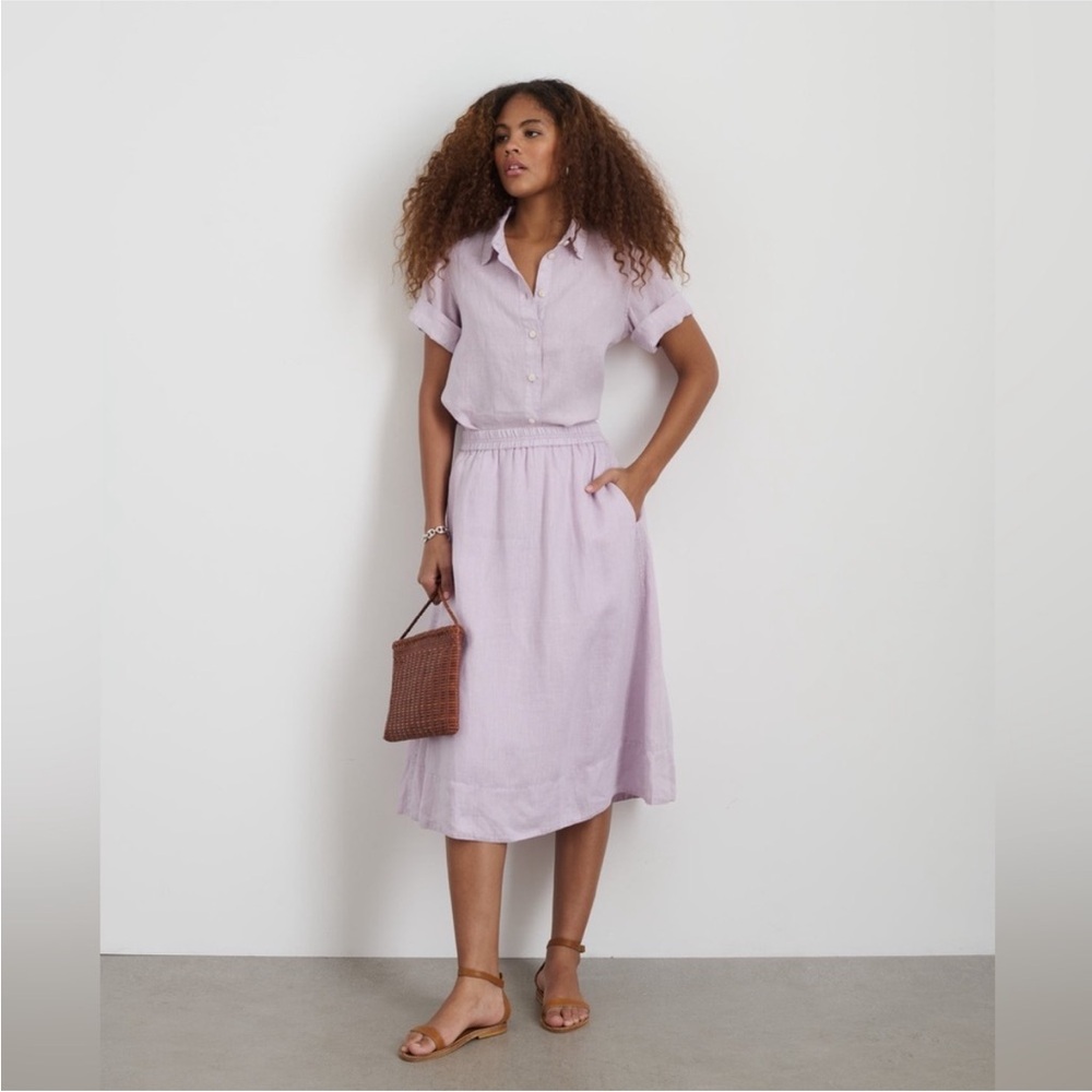 NEW Alex Mill Maddie Skirt 100% Linen Midi Skirt Thistle Purple Size XS Pull On